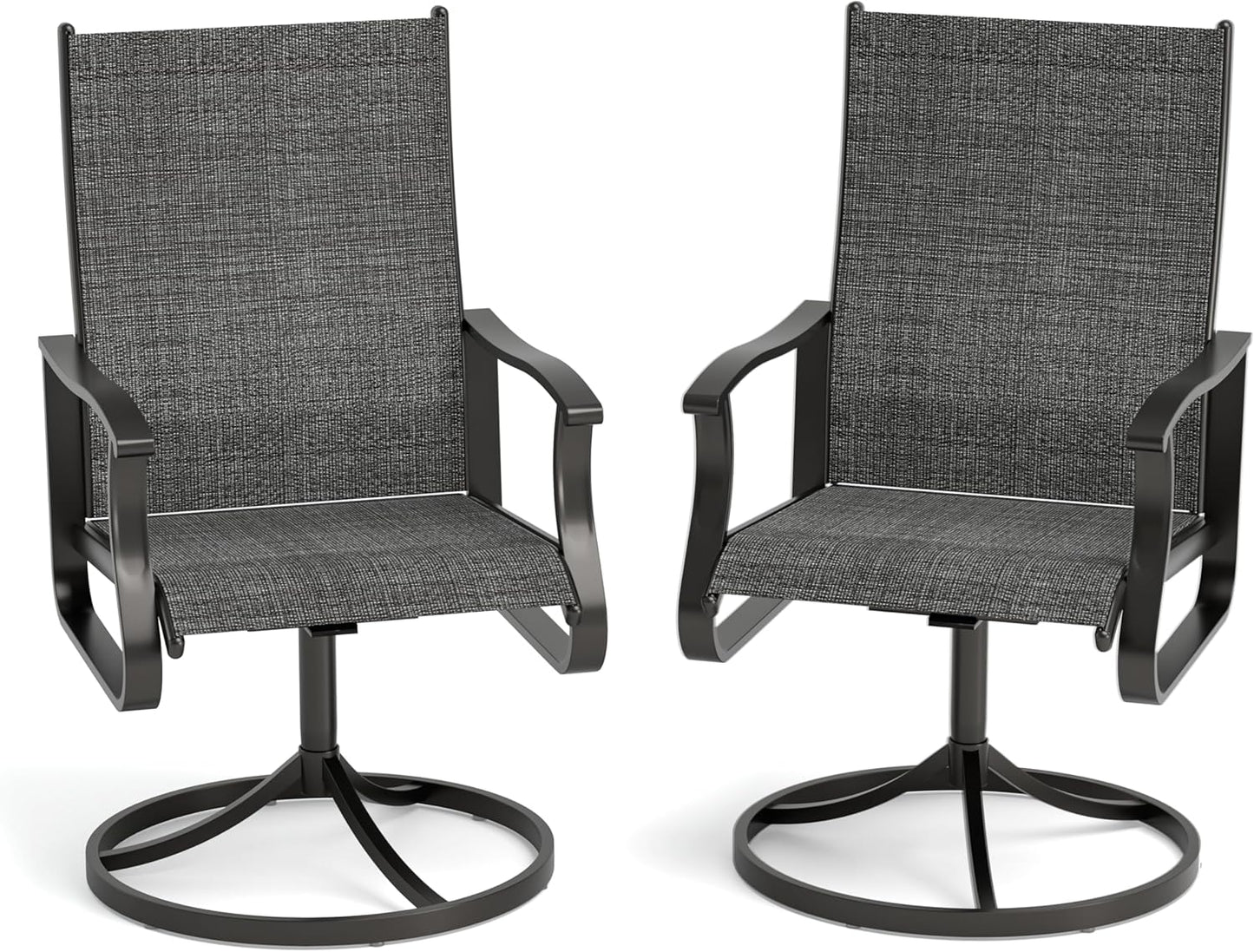 Amopatio Outdoor Patio Swivel Dining Chairs Set of 2, 360° Swivel Outdoor Chairs, All Weather Outdoor Swivel Chairs with Textilene Mesh and Rust-Proof Steel Frame, for Backyard, Porch, Dark Gray