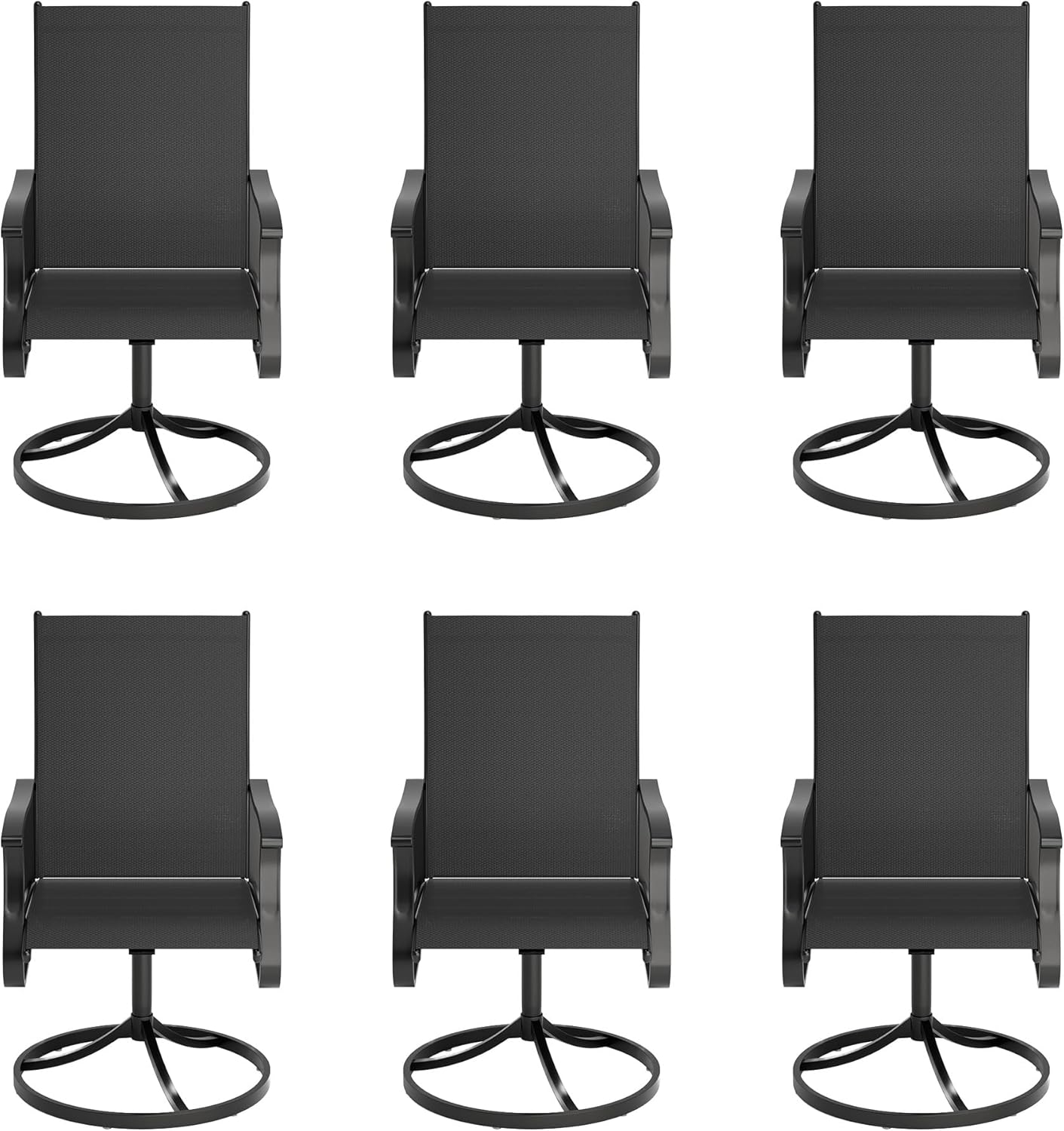 Amopatio Outdoor Patio Swivel Dining Chairs Set of 6, 360° Swivel Outdoor Chairs, All Weather Outdoor Swivel Chairs with Textilene Mesh and Rust-Proof Steel Frame, for Backyard, Garden & Porch, Black
