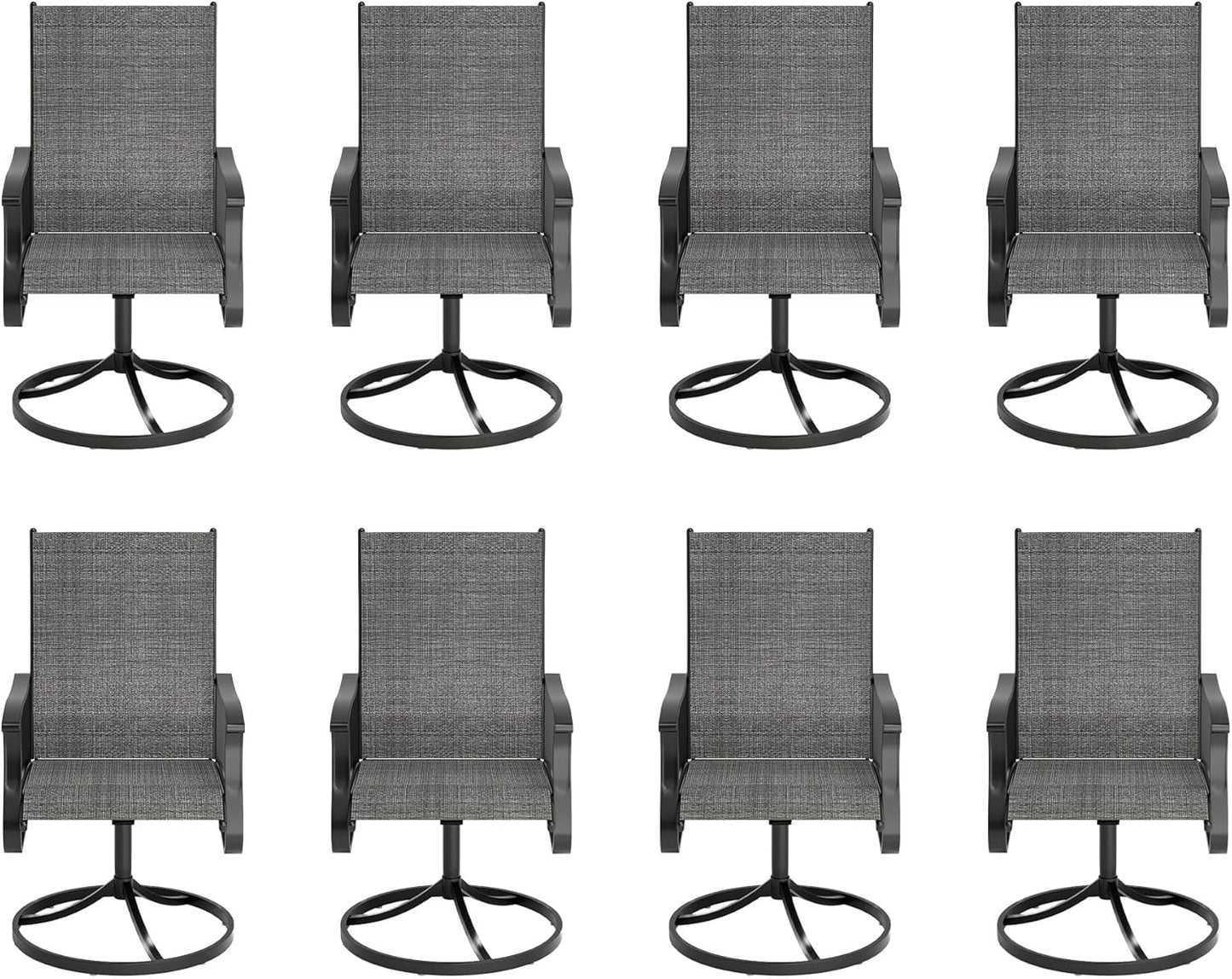 Amopatio Outdoor Patio Swivel Dining Chairs Set of 8, 360° Swivel Outdoor Chairs, All Weather Outdoor Swivel Chairs with Textilene Mesh and Rust-Proof Steel Frame, for Backyard, Porch, Dark Gray