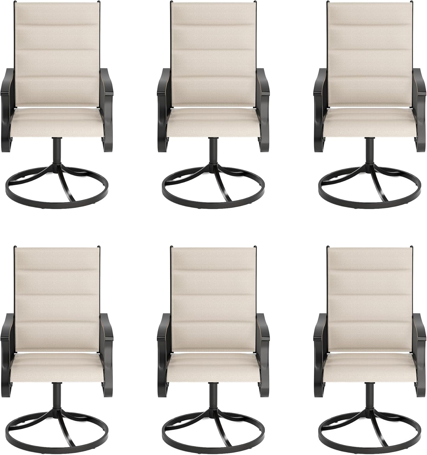 Amopatio Outdoor Patio Swivel Dining Chairs Set of 6, 360° Swivel Patio Chairs, All Weather Outdoor Swivel Chairs with Textilene Mesh and Rust-Proof Steel Frame, for Backyard & Porch, Beige