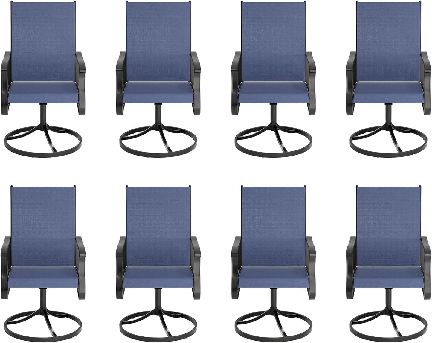 Amopatio Outdoor Patio Swivel Dining Chairs Set of 8, 360° Swivel Outdoor Chairs, All Weather Outdoor Swivel Chairs with Textilene Mesh and Rust-Proof Steel Frame, for Backyard & Porch, Navy Blue