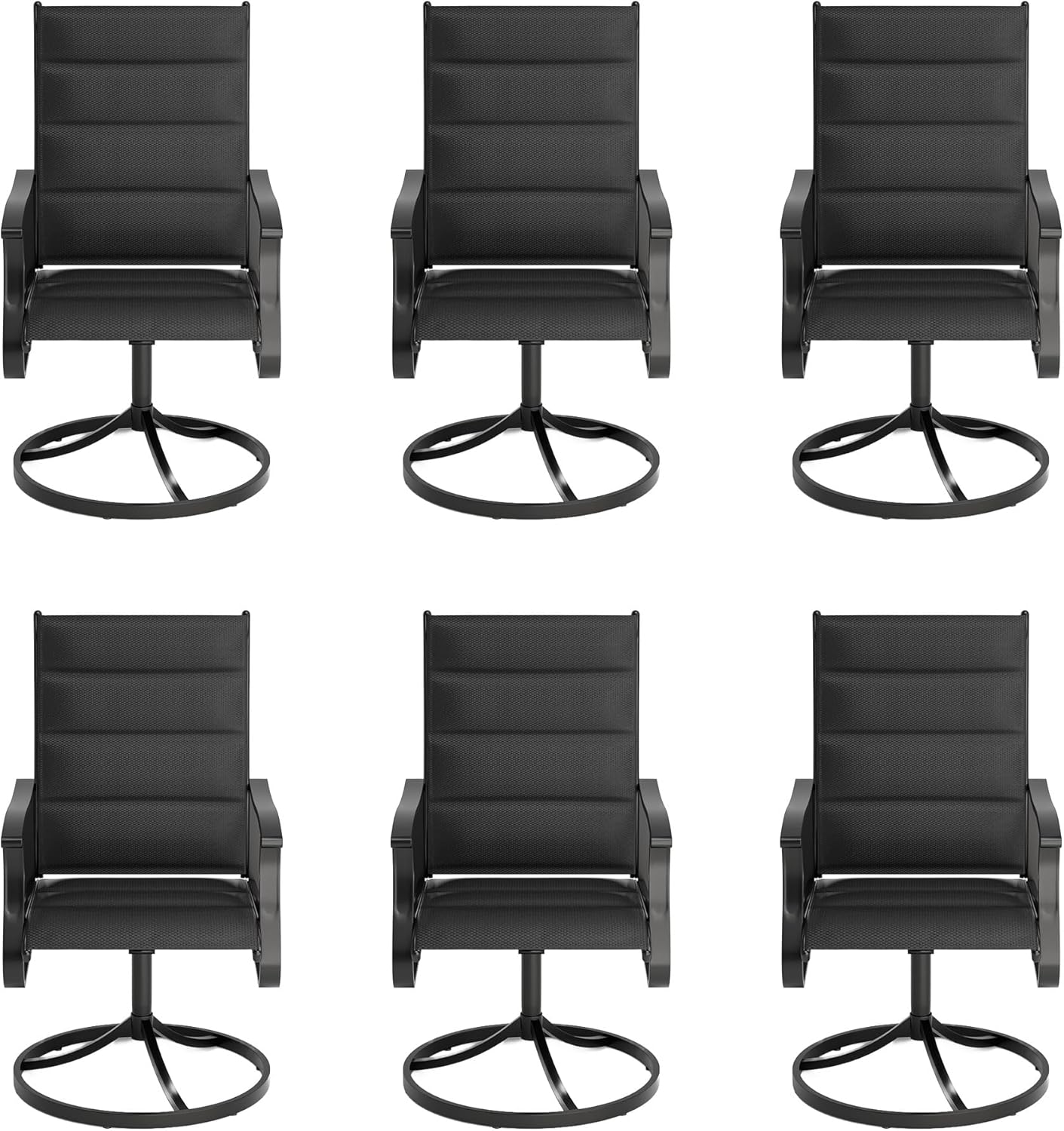 Amopatio Outdoor Patio Swivel Dining Chairs Set of 6, 360° Swivel Patio Chairs, All Weather Outdoor Swivel Chairs with Textilene Mesh and Rust-Proof Steel Frame, for Backyard & Porch, Black