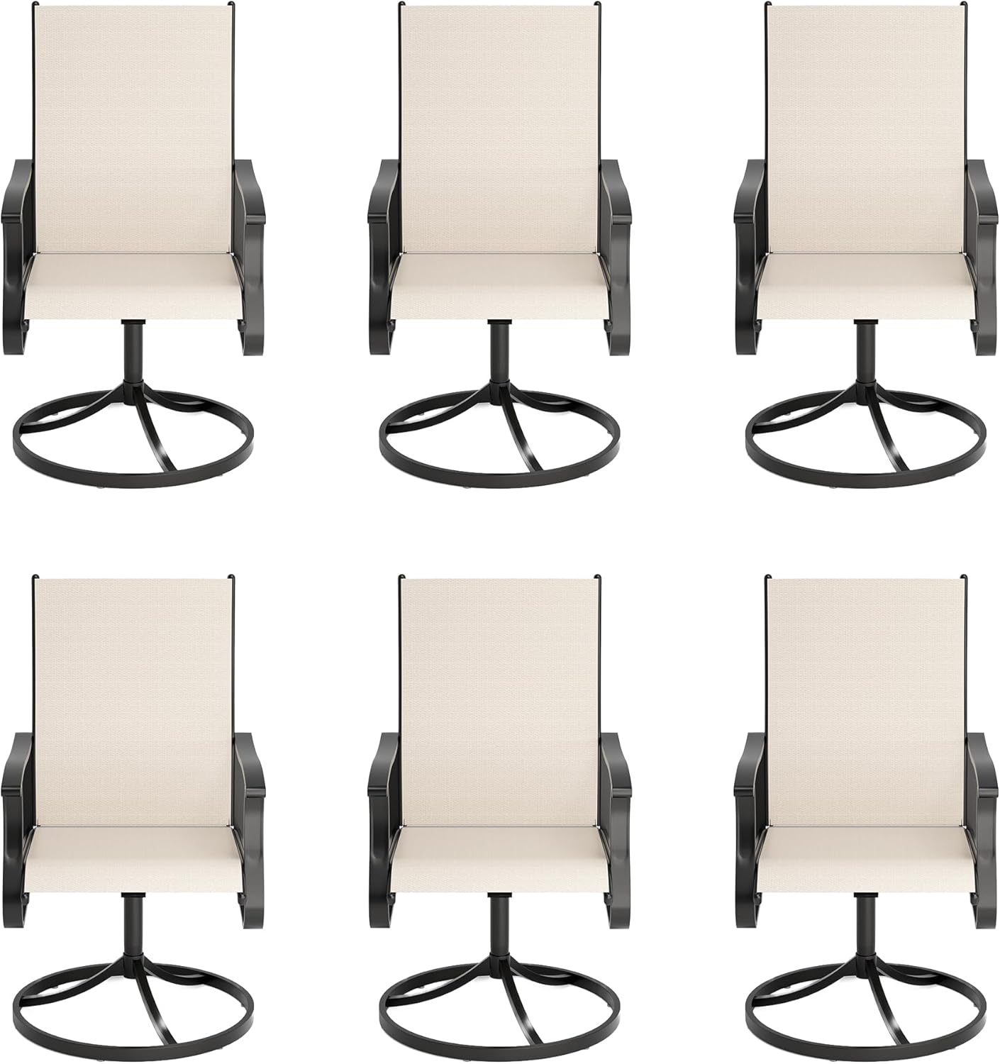 Amopatio Outdoor Patio Swivel Dining Chairs Set of 6, 360° Swivel Outdoor Chairs, All Weather Outdoor Swivel Chairs with Textilene Mesh and Rust-Proof Steel Frame, for Backyard, Garden & Porch, Beige