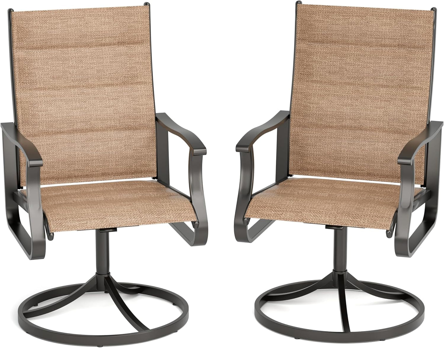 Amopatio Outdoor Patio Swivel Dining Chairs Set of 2, 360° Swivel Patio Chairs, All Weather Outdoor Swivel Chairs with Textilene Mesh and Rust-Proof Steel Frame, for Backyard & Porch, Brown