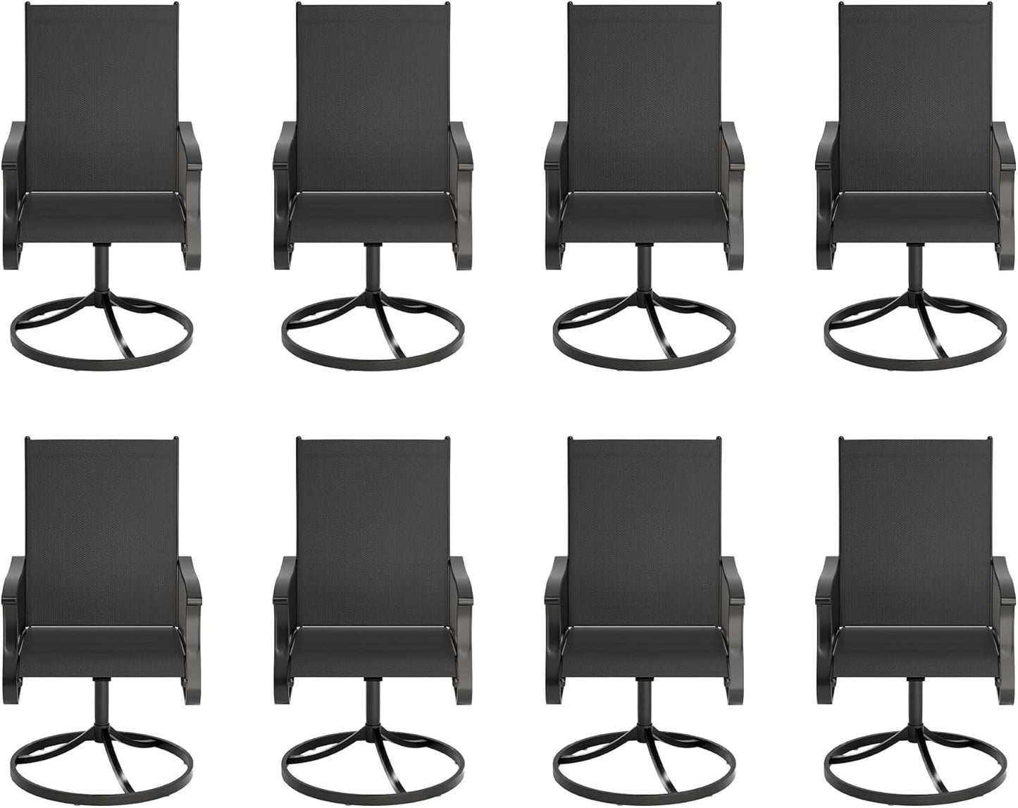 Amopatio Outdoor Patio Swivel Dining Chairs Set of 8, 360° Swivel Outdoor Chairs, All Weather Outdoor Swivel Chairs with Textilene Mesh and Rust-Proof Steel Frame, for Backyard, Garden & Porch, Black