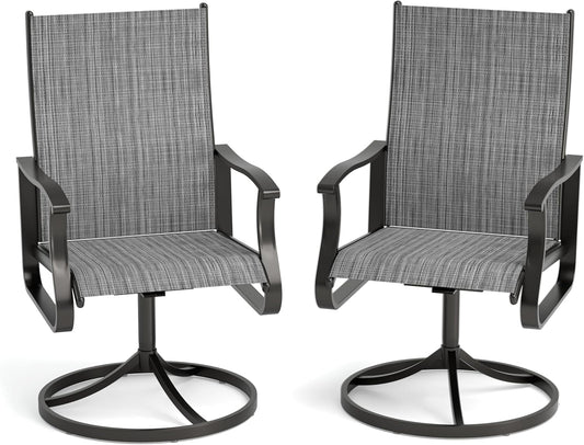 Amopatio Outdoor Patio Swivel Dining Chairs Set of 2, 360° Swivel Outdoor Chairs, All Weather Outdoor Swivel Chairs with Textilene Mesh and Rust-Proof Steel Frame, for Backyard & Porch,Grayish White