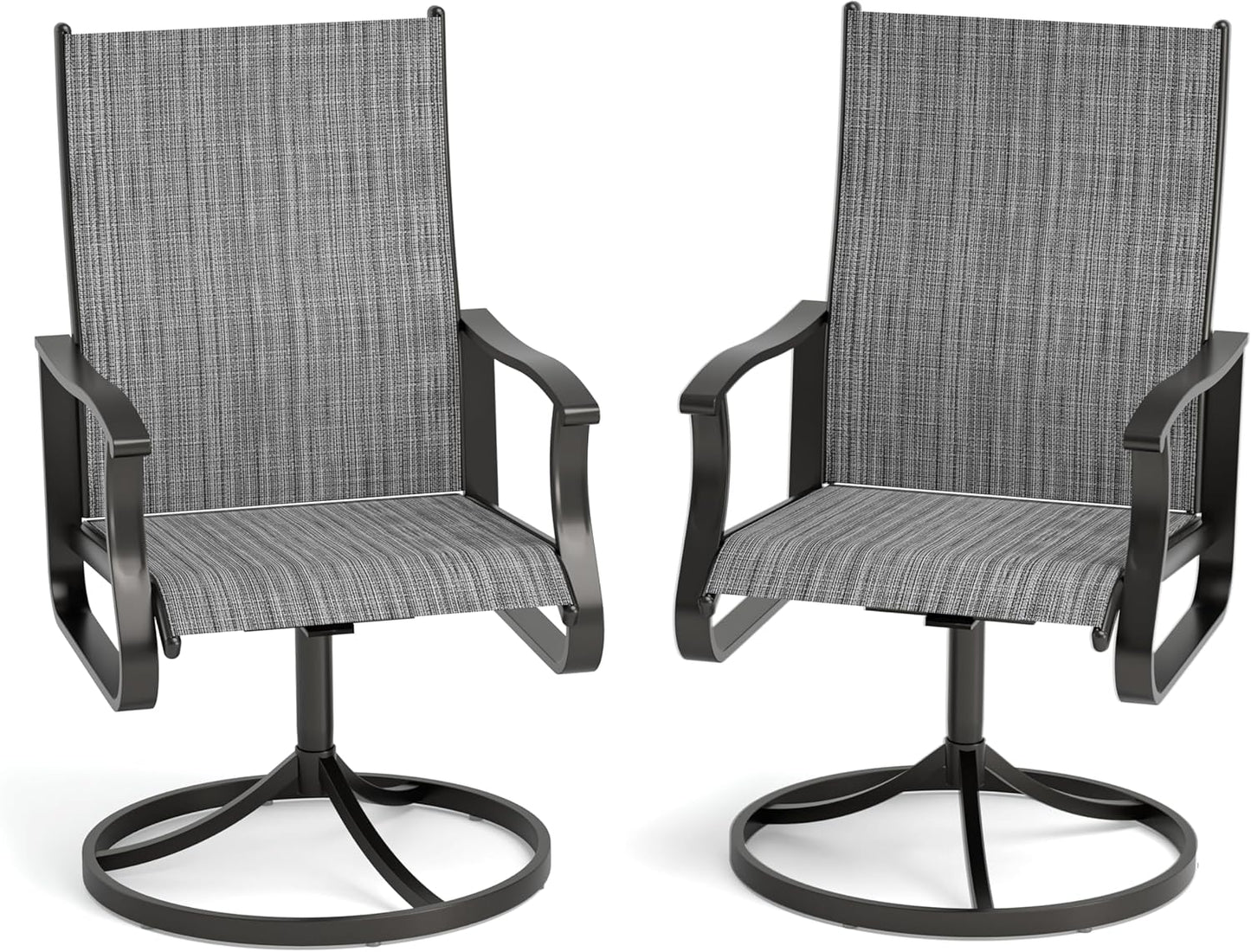 Amopatio Outdoor Patio Swivel Dining Chairs Set of 2, 360° Swivel Outdoor Chairs, All Weather Outdoor Swivel Chairs with Textilene Mesh and Rust-Proof Steel Frame, for Backyard & Porch,Grayish White