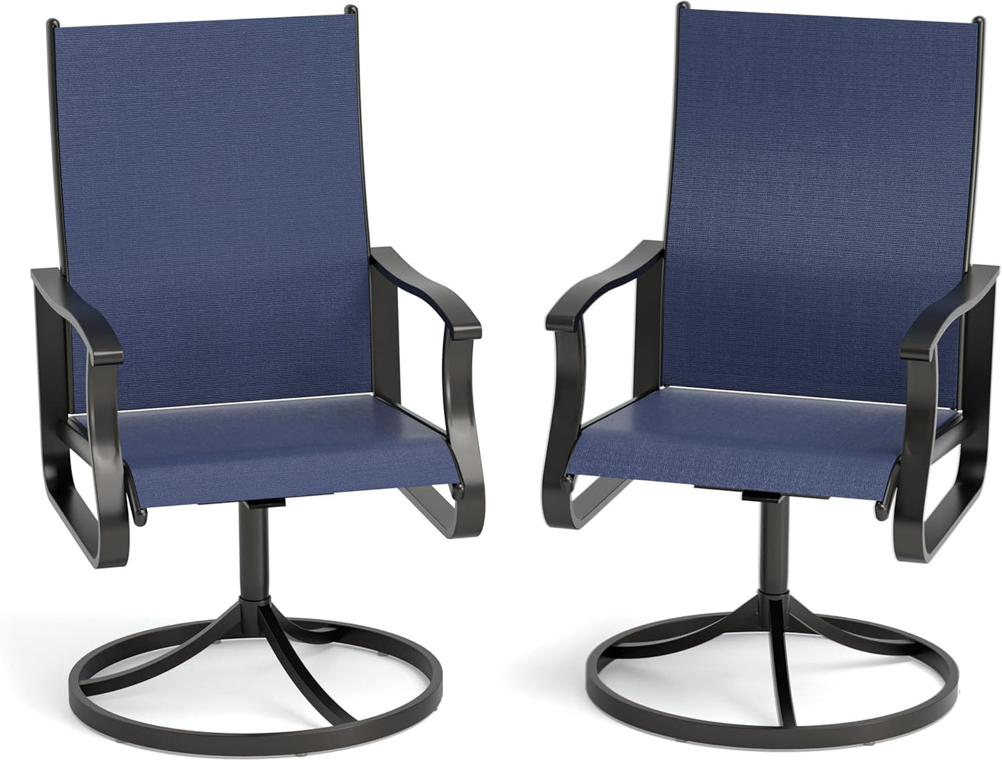 Amopatio Outdoor Patio Swivel Dining Chairs Set of 2, 360° Swivel Outdoor Chairs, All Weather Outdoor Swivel Chairs with Textilene Mesh and Rust-Proof Steel Frame, for Backyard & Porch, Navy Blue