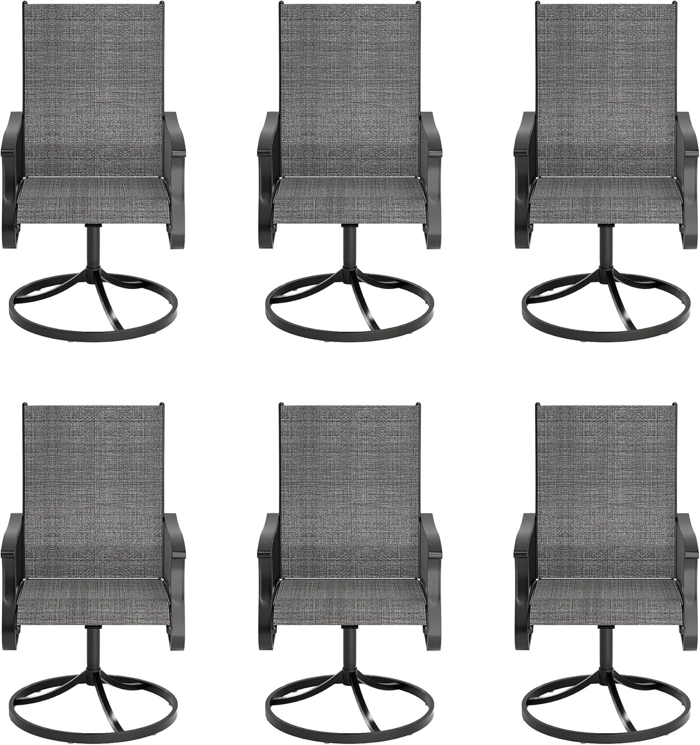 Amopatio Outdoor Patio Swivel Dining Chairs Set of 6, 360° Swivel Outdoor Chairs, All Weather Outdoor Swivel Chairs with Textilene Mesh and Rust-Proof Steel Frame, for Backyard, Porch, Dark Gray
