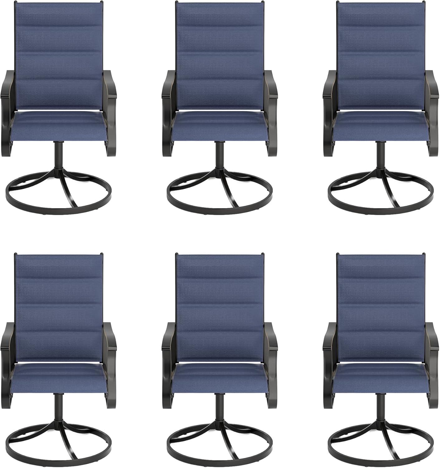 Amopatio Outdoor Patio Swivel Dining Chairs Set of 6, 360° Swivel Patio Chairs, All Weather Outdoor Swivel Chairs with Textilene Mesh and Rust-Proof Steel Frame, for Backyard & Porch, Navy Blue