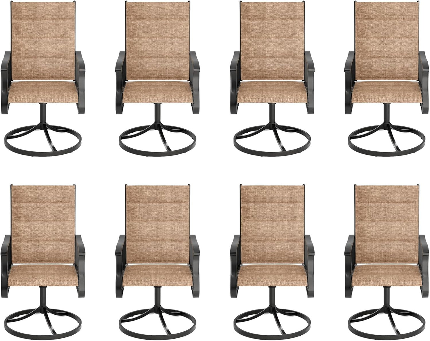 Amopatio Outdoor Patio Swivel Dining Chairs Set of 8, 360° Swivel Patio Chairs, All Weather Outdoor Swivel Chairs with Textilene Mesh and Rust-Proof Steel Frame, for Backyard & Porch, Brown