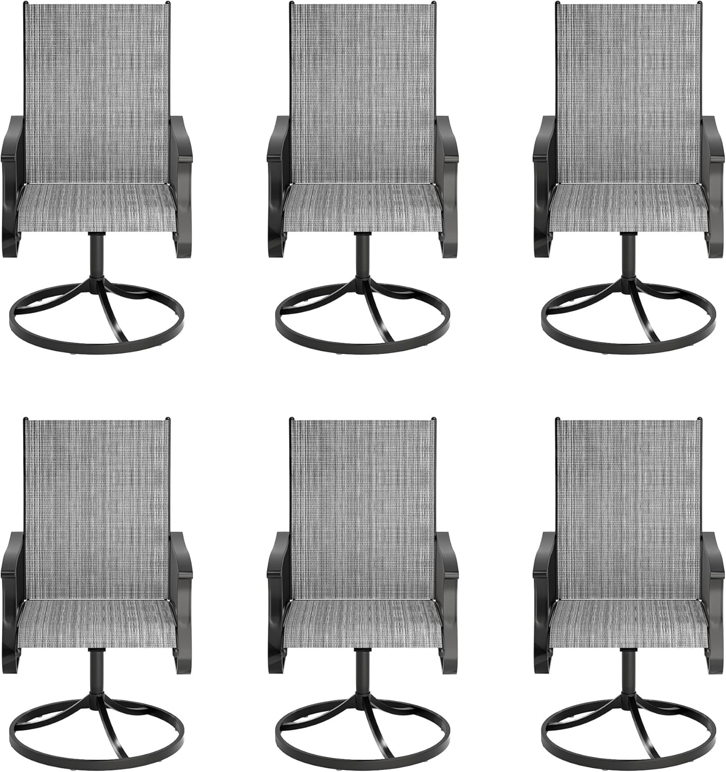 Amopatio Outdoor Patio Swivel Dining Chairs Set of 6, 360° Swivel Outdoor Chairs, All Weather Outdoor Swivel Chairs with Textilene Mesh and Rust-Proof Steel Frame, for Backyard & Porch,Grayish White