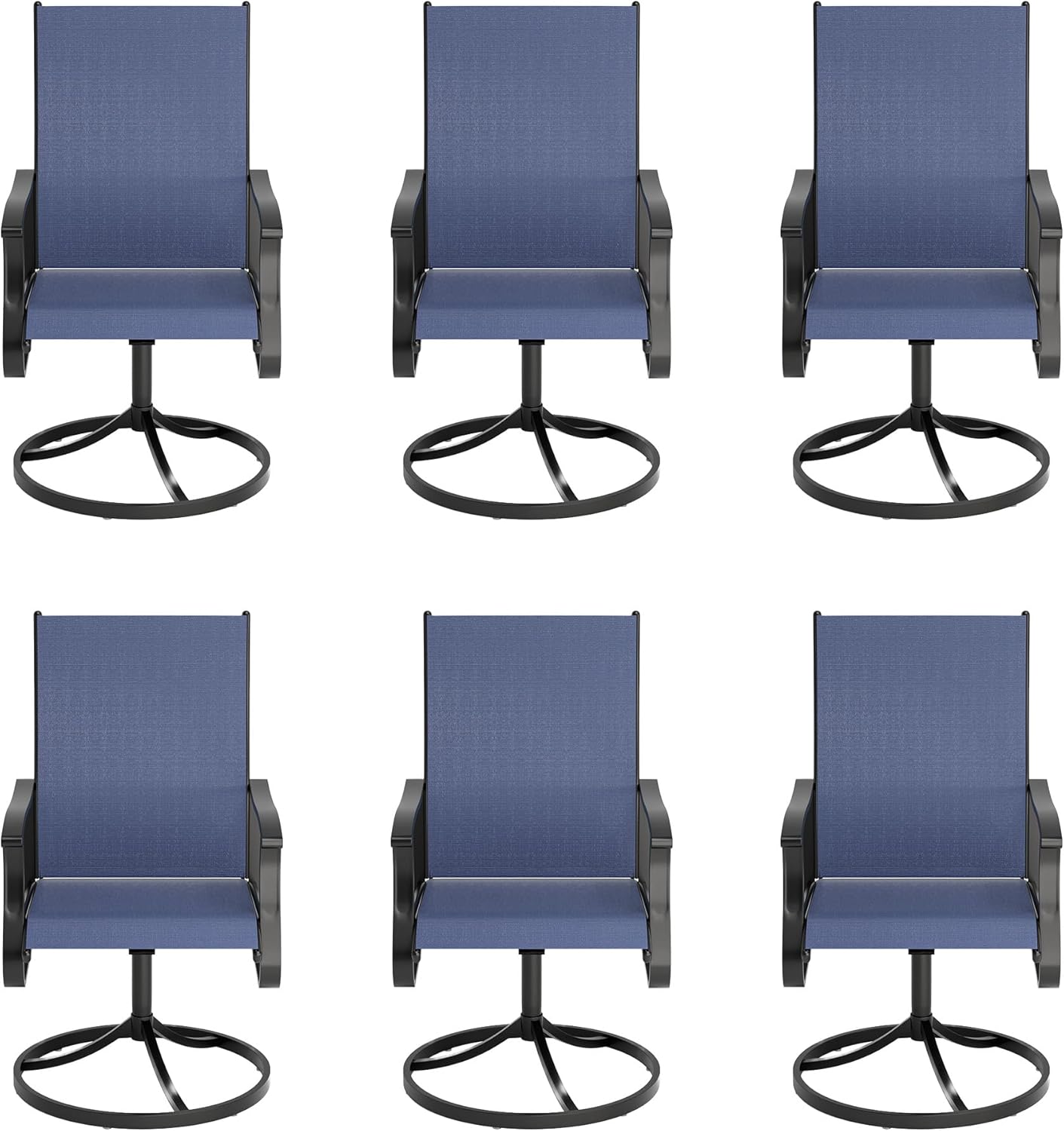 Amopatio Outdoor Patio Swivel Dining Chairs Set of 6, 360° Swivel Outdoor Chairs, All Weather Outdoor Swivel Chairs with Textilene Mesh and Rust-Proof Steel Frame, for Backyard & Porch, Navy Blue