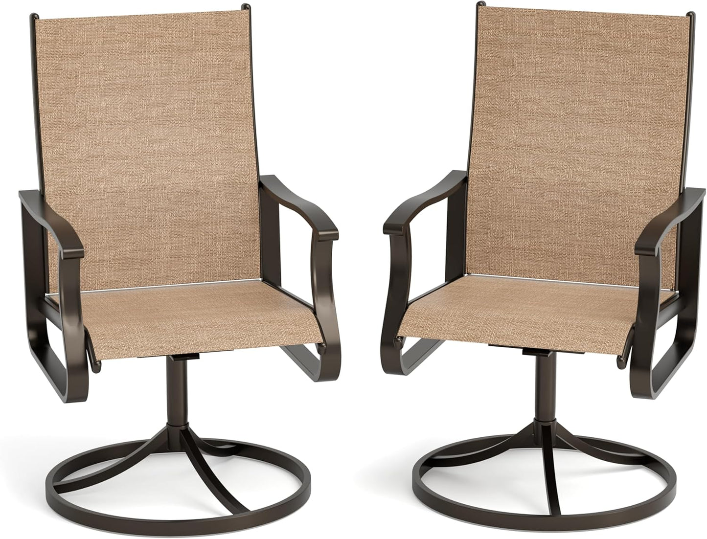 Amopatio Outdoor Patio Swivel Dining Chairs Set of 2, 360° Swivel Outdoor Chairs, All Weather Outdoor Swivel Chairs with Textilene Mesh and Rust-Proof Steel Frame, for Backyard, Garden & Porch,Brown