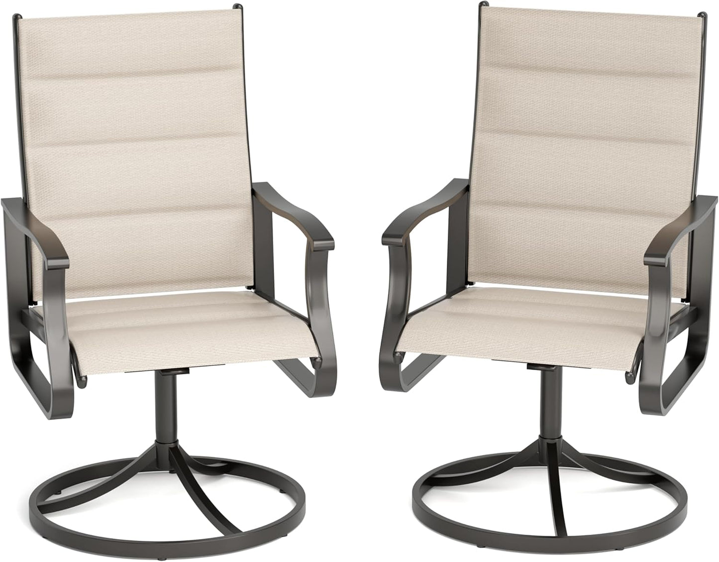 Amopatio Outdoor Patio Swivel Dining Chairs Set of 2, 360° Swivel Patio Chairs, All Weather Outdoor Swivel Chairs with Textilene Mesh and Rust-Proof Steel Frame, for Backyard & Porch, Beige