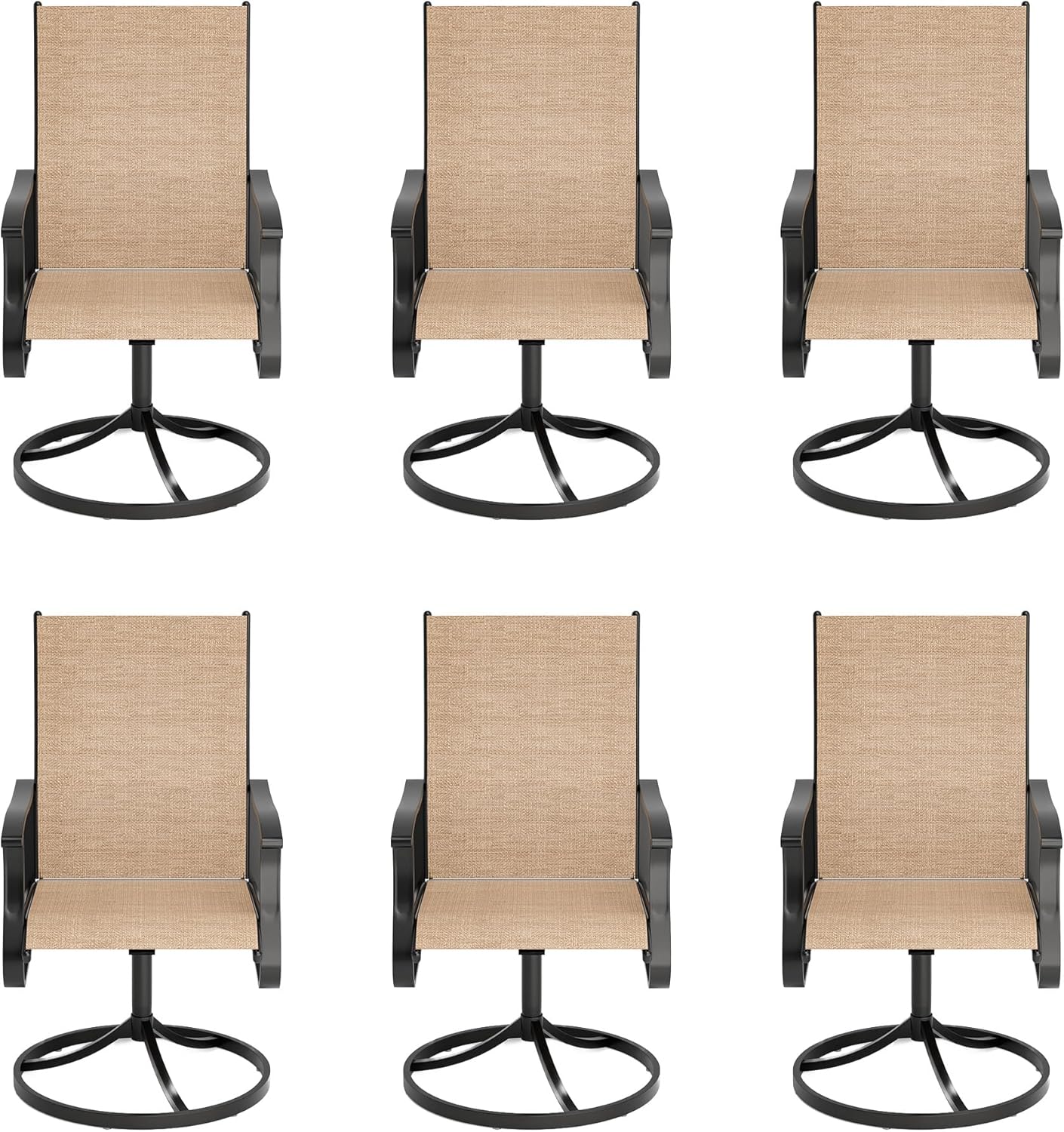 Amopatio Outdoor Patio Swivel Dining Chairs Set of 6, 360° Swivel Outdoor Chairs, All Weather Outdoor Swivel Chairs with Textilene Mesh and Rust-Proof Steel Frame, for Backyard, Garden & Porch,Brown