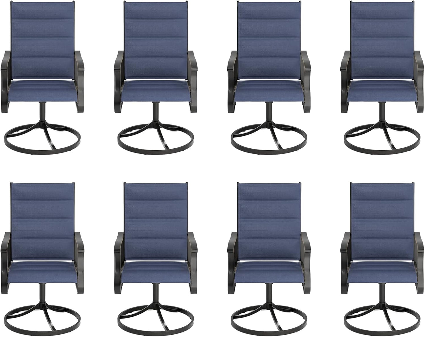 Amopatio Outdoor Patio Swivel Dining Chairs Set of 8, 360° Swivel Patio Chairs, All Weather Outdoor Swivel Chairs with Textilene Mesh and Rust-Proof Steel Frame, for Backyard & Porch, Navy Blue