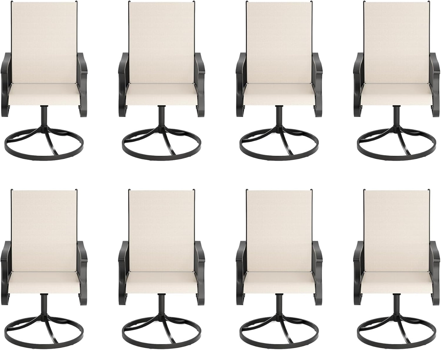 Amopatio Outdoor Patio Swivel Dining Chairs Set of 8, 360° Swivel Outdoor Chairs, All Weather Outdoor Swivel Chairs with Textilene Mesh and Rust-Proof Steel Frame, for Backyard, Garden & Porch, Beige