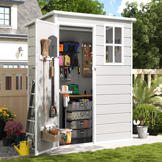 Amopatio Outdoor Storage Shed with Floor,5x3 FT Lockable Plastic Tool Shed with Ventilation,Waterproof Resin Garden Sheds for Backyard,Patio,Lawn and Bike Bedge