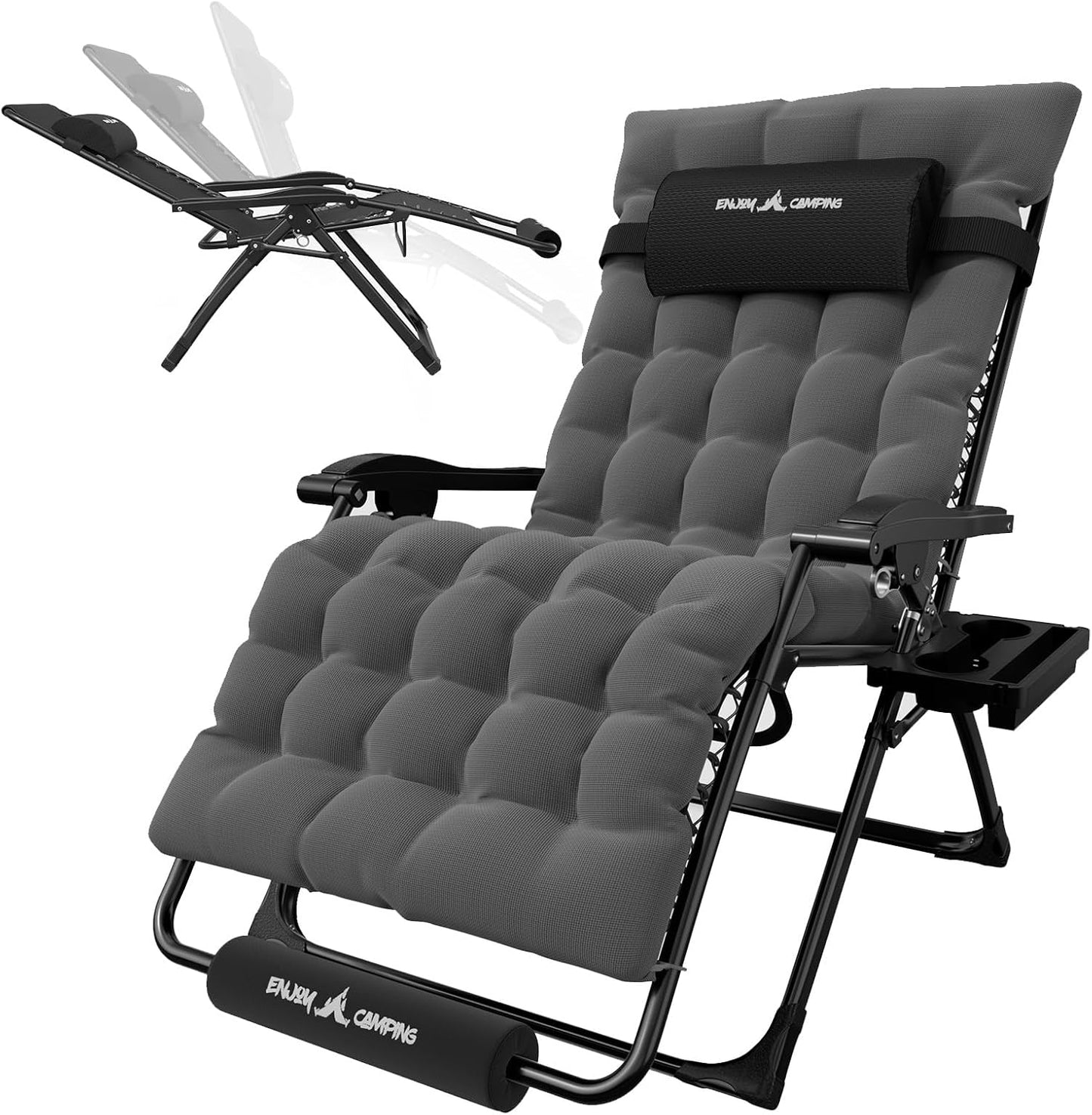 Amopatio Oversized Zero Gravity Chair with Cushion for Indoor & Outdoor, XXL 33Inch Patio Folding Reclining Lounge Chair with Tray/Footrest/Headrest