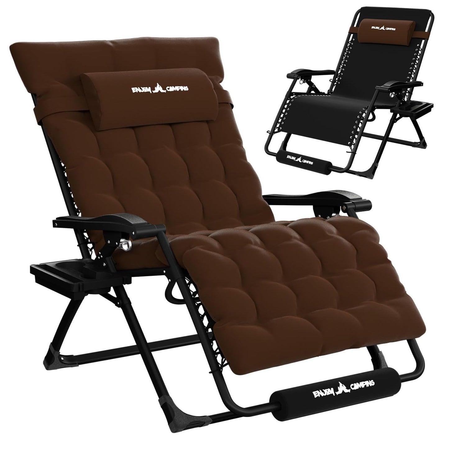 Amopatio Oversized Zero Gravity Chair with Cushion for Indoor & Outdoor, XXL 33Inch Patio Folding Reclining Lounge Chair with Tray/Footrest/Headrest