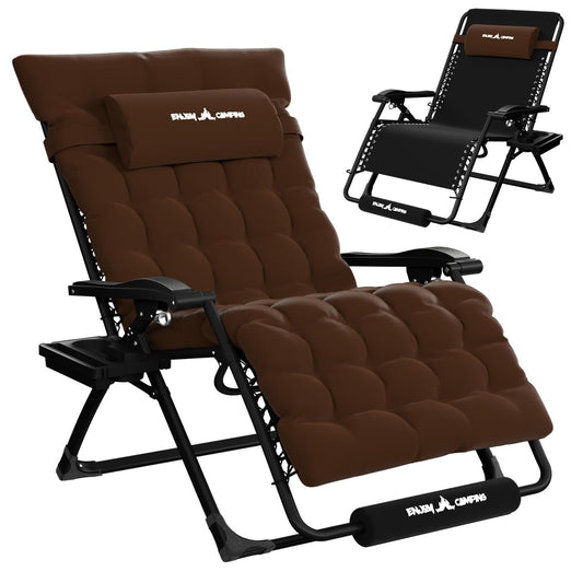 Amopatio Oversized Zero Gravity Chair with Cushion for Indoor & Outdoor, XXL 33Inch Patio Folding Reclining Lounge Chair with Tray/Footrest/Headrest