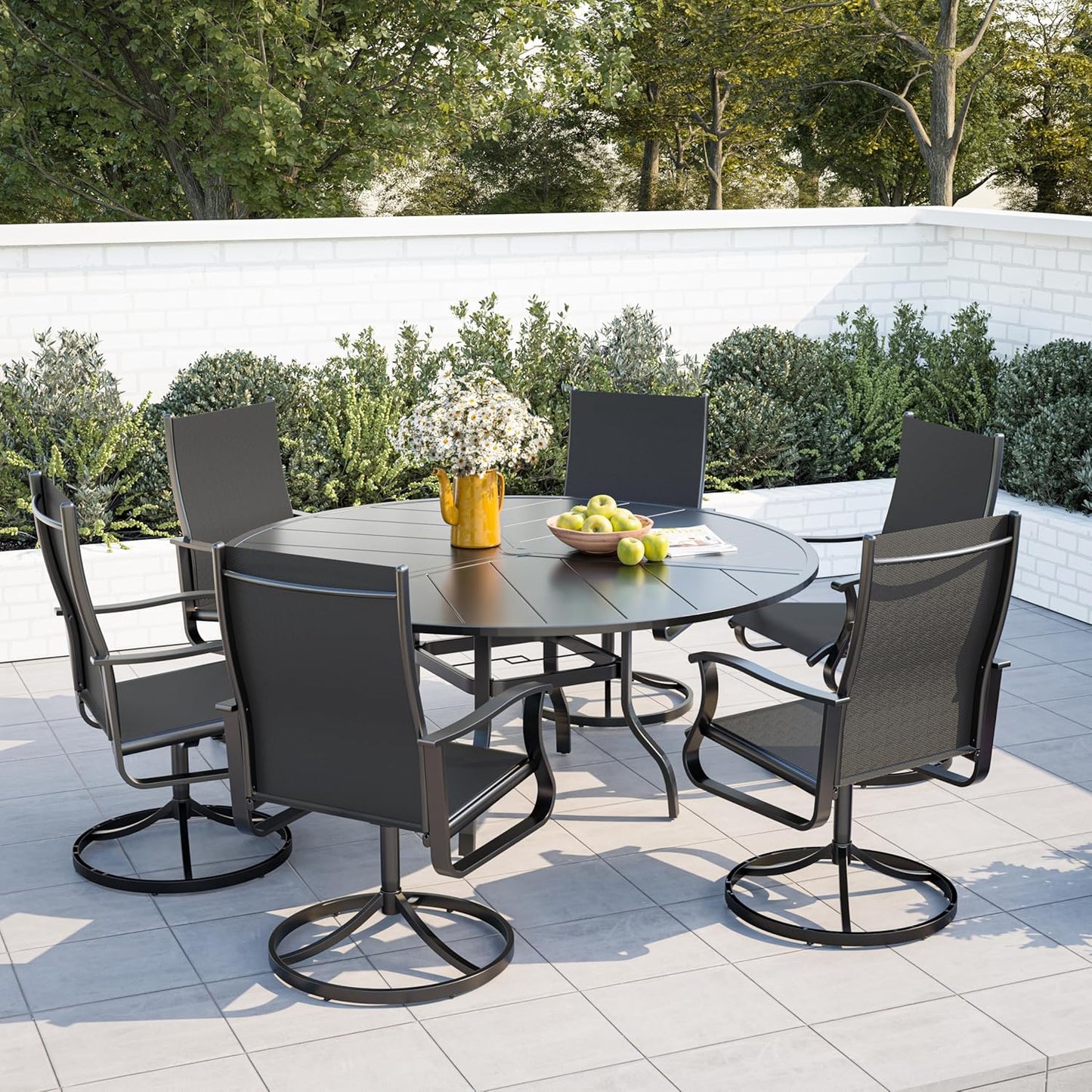 Amopatio Outdoor Patio Swivel Dining Chairs Set of 6, 360° Swivel Outdoor Chairs, All Weather Outdoor Swivel Chairs with Textilene Mesh and Rust-Proof Steel Frame, for Backyard, Garden & Porch, Black
