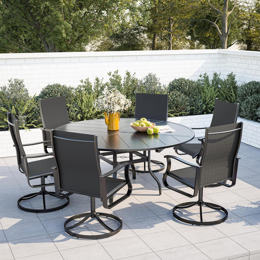 Amopatio Outdoor Patio Swivel Dining Chairs Set of 6, 360° Swivel Outdoor Chairs, All Weather Outdoor Swivel Chairs with Textilene Mesh and Rust-Proof Steel Frame, for Backyard, Garden & Porch, Black