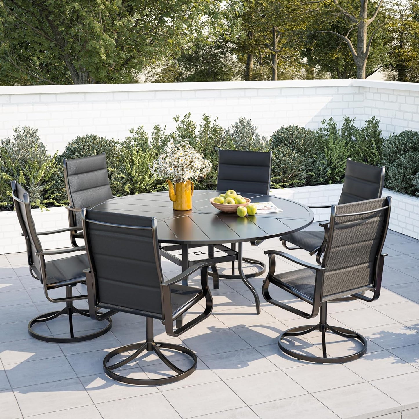 Amopatio Outdoor Patio Swivel Dining Chairs Set of 6, 360° Swivel Patio Chairs, All Weather Outdoor Swivel Chairs with Textilene Mesh and Rust-Proof Steel Frame, for Backyard & Porch, Black