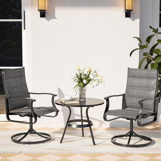 Amopatio Outdoor Patio Swivel Dining Chairs Set of 2, 360° Swivel Patio Chairs, All Weather Outdoor Swivel Chairs with Textilene Mesh and Rust-Proof Steel Frame, for Backyard & Porch, Dark Gray