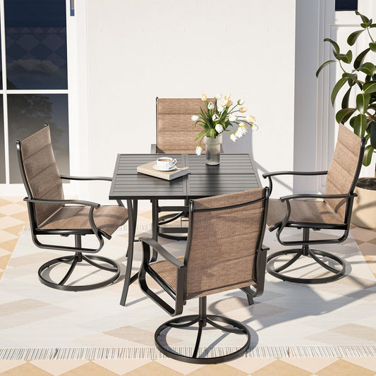 Amopatio Outdoor Patio Swivel Dining Chairs Set of 4, 360° Swivel Patio Chairs, All Weather Outdoor Swivel Chairs with Textilene Mesh and Rust-Proof Steel Frame, for Backyard & Porch, Brown