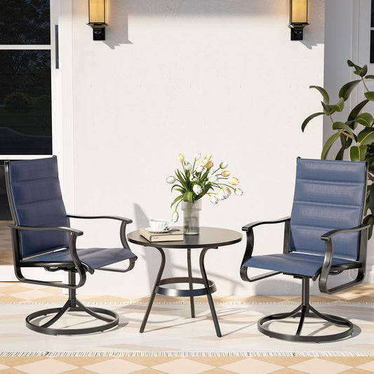 Amopatio Outdoor Patio Swivel Dining Chairs Set of 2, 360° Swivel Patio Chairs, All Weather Outdoor Swivel Chairs with Textilene Mesh and Rust-Proof Steel Frame, for Backyard & Porch, Navy Blue