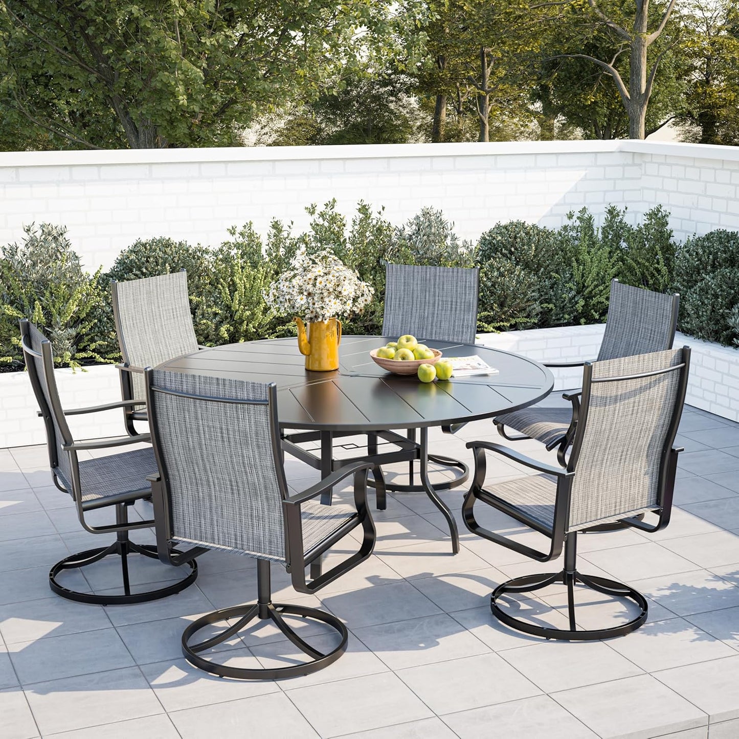 Amopatio Outdoor Patio Swivel Dining Chairs Set of 6, 360° Swivel Outdoor Chairs, All Weather Outdoor Swivel Chairs with Textilene Mesh and Rust-Proof Steel Frame, for Backyard & Porch,Grayish White