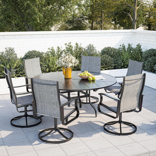 Amopatio Outdoor Patio Swivel Dining Chairs Set of 6, 360° Swivel Outdoor Chairs, All Weather Outdoor Swivel Chairs with Textilene Mesh and Rust-Proof Steel Frame, for Backyard & Porch,Grayish White