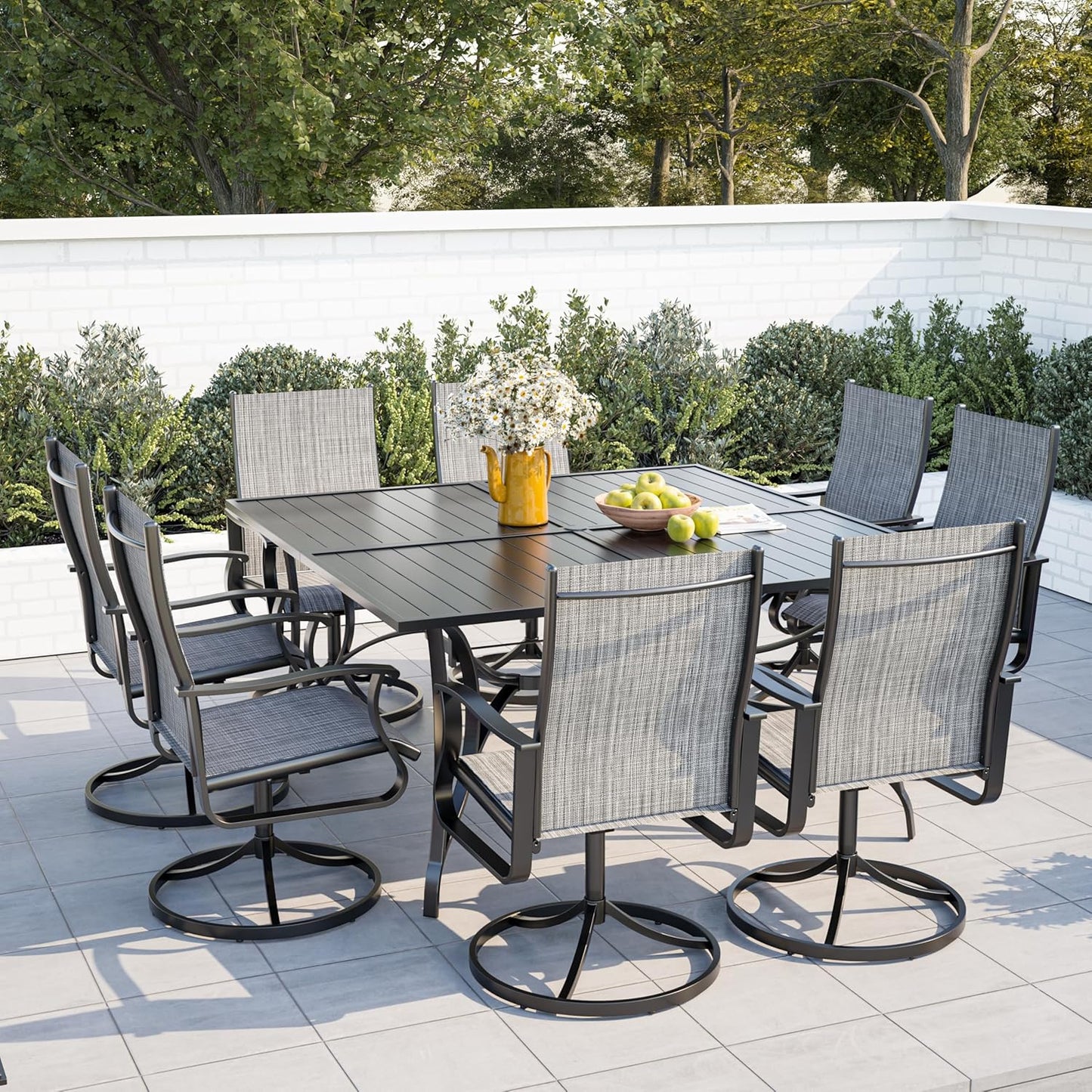 Amopatio Outdoor Patio Swivel Dining Chairs Set of 8, 360° Swivel Outdoor Chairs, All Weather Outdoor Swivel Chairs with Textilene Mesh and Rust-Proof Steel Frame, for Backyard & Porch,Grayish White