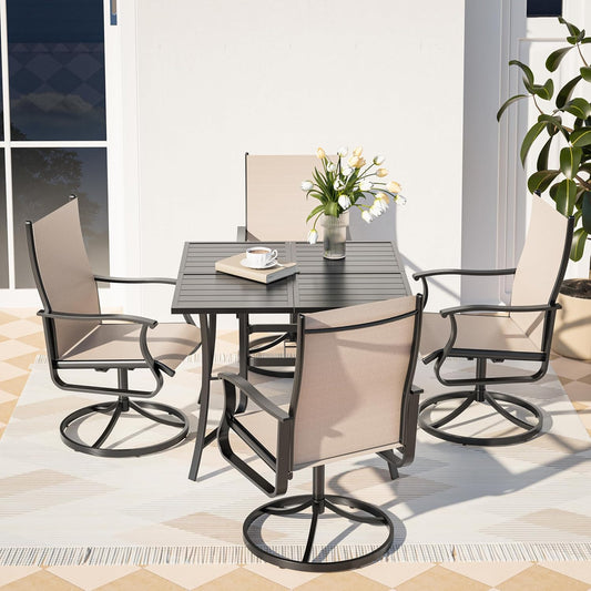 Amopatio Outdoor Patio Swivel Dining Chairs Set of 4, 360° Swivel Outdoor Chairs, All Weather Outdoor Swivel Chairs with Textilene Mesh and Rust-Proof Steel Frame, for Backyard, Garden & Porch, Beige
