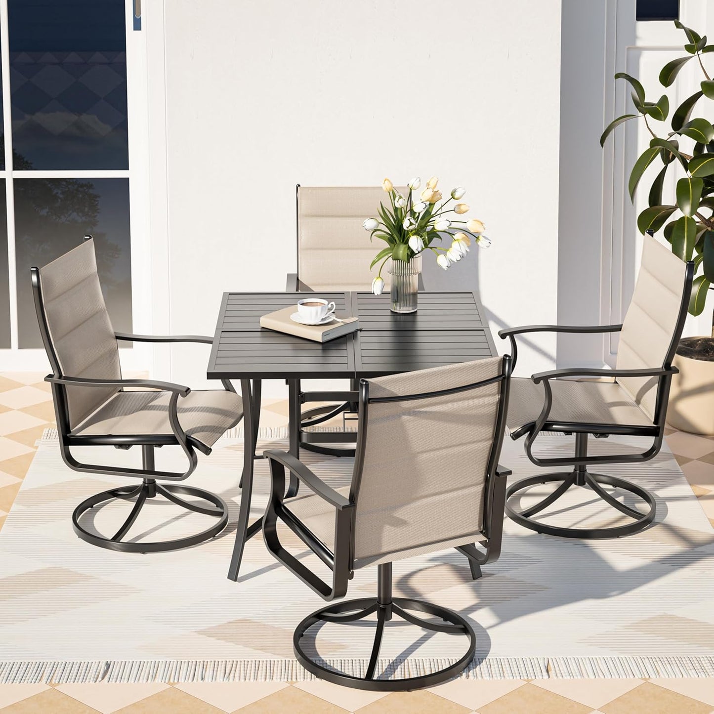 Amopatio Outdoor Patio Swivel Dining Chairs Set of 4, 360° Swivel Patio Chairs, All Weather Outdoor Swivel Chairs with Textilene Mesh and Rust-Proof Steel Frame, for Backyard & Porch, Beige