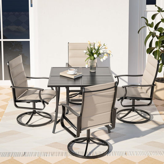 Amopatio Outdoor Patio Swivel Dining Chairs Set of 4, 360° Swivel Patio Chairs, All Weather Outdoor Swivel Chairs with Textilene Mesh and Rust-Proof Steel Frame, for Backyard & Porch, Beige