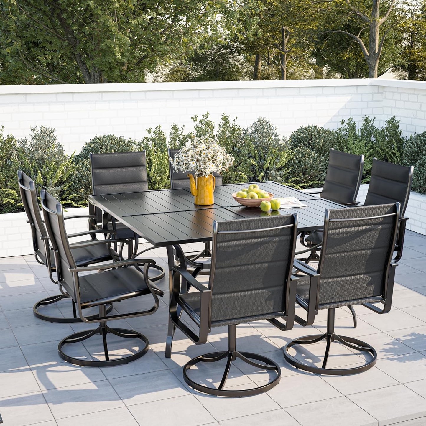 Amopatio Outdoor Patio Swivel Dining Chairs Set of 6, 360° Swivel Patio Chairs, All Weather Outdoor Swivel Chairs with Textilene Mesh and Rust-Proof Steel Frame, for Backyard & Porch, Black