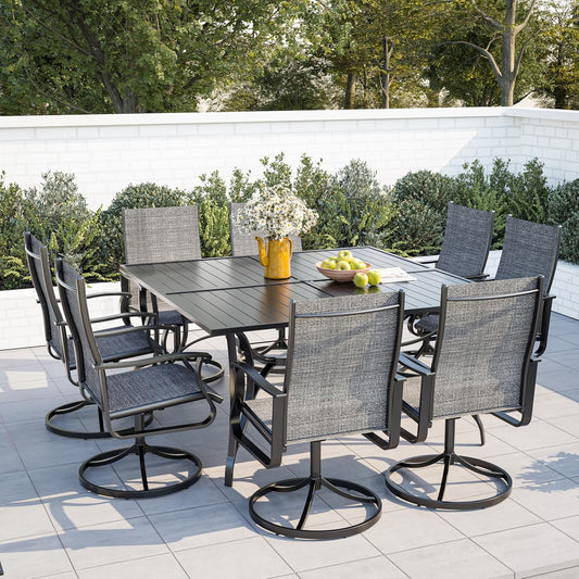 Amopatio Outdoor Patio Swivel Dining Chairs Set of 8, 360° Swivel Outdoor Chairs, All Weather Outdoor Swivel Chairs with Textilene Mesh and Rust-Proof Steel Frame, for Backyard, Porch, Dark Gray