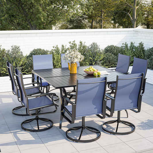 Amopatio Outdoor Patio Swivel Dining Chairs Set of 8, 360° Swivel Outdoor Chairs, All Weather Outdoor Swivel Chairs with Textilene Mesh and Rust-Proof Steel Frame, for Backyard & Porch, Navy Blue