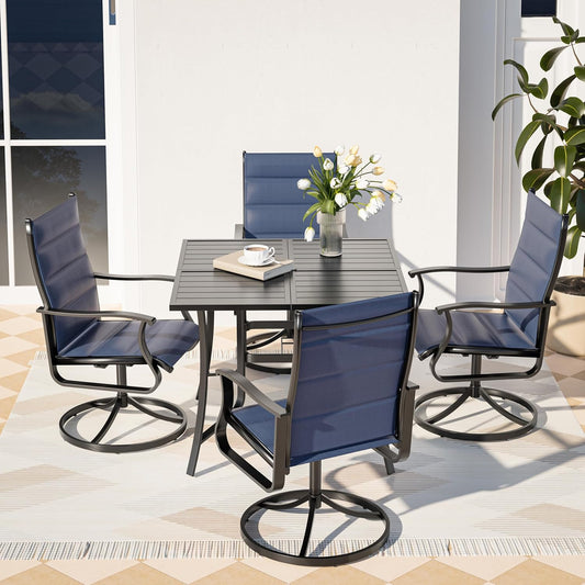 Amopatio Outdoor Patio Swivel Dining Chairs Set of 4, 360° Swivel Patio Chairs, All Weather Outdoor Swivel Chairs with Textilene Mesh and Rust-Proof Steel Frame, for Backyard & Porch, Navy Blue