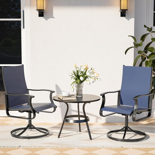 Amopatio Outdoor Patio Swivel Dining Chairs Set of 2, 360° Swivel Outdoor Chairs, All Weather Outdoor Swivel Chairs with Textilene Mesh and Rust-Proof Steel Frame, for Backyard & Porch, Navy Blue