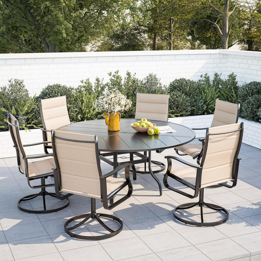 Amopatio Outdoor Patio Swivel Dining Chairs Set of 6, 360° Swivel Patio Chairs, All Weather Outdoor Swivel Chairs with Textilene Mesh and Rust-Proof Steel Frame, for Backyard & Porch, Beige