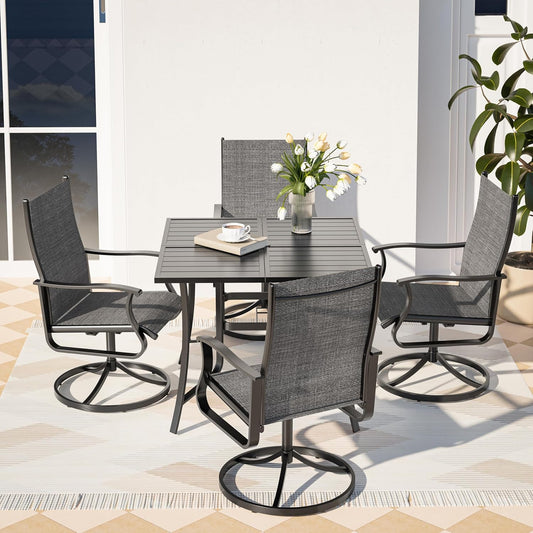 Amopatio Outdoor Patio Swivel Dining Chairs Set of 4, 360° Swivel Outdoor Chairs, All Weather Outdoor Swivel Chairs with Textilene Mesh and Rust-Proof Steel Frame, for Backyard, Porch, Dark Gray