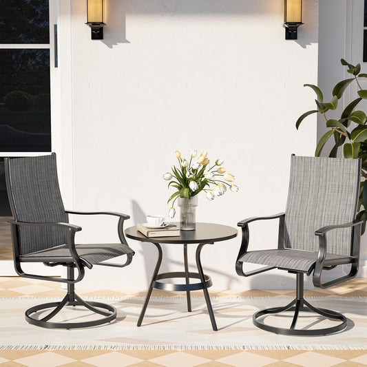 Amopatio Outdoor Patio Swivel Dining Chairs Set of 2, 360° Swivel Outdoor Chairs, All Weather Outdoor Swivel Chairs with Textilene Mesh and Rust-Proof Steel Frame, for Backyard & Porch,Grayish White