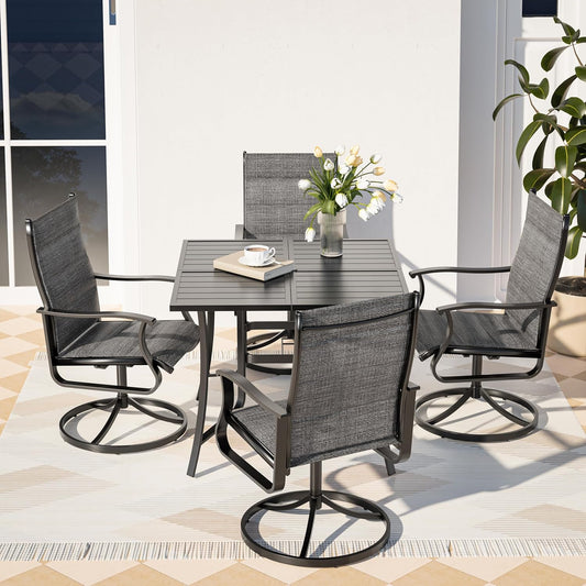 Amopatio Outdoor Patio Swivel Dining Chairs Set of 4, 360° Swivel Patio Chairs, All Weather Outdoor Swivel Chairs with Textilene Mesh and Rust-Proof Steel Frame, for Backyard & Porch, Dark Gray