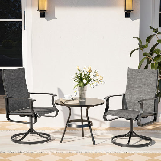 Amopatio Outdoor Patio Swivel Dining Chairs Set of 2, 360° Swivel Outdoor Chairs, All Weather Outdoor Swivel Chairs with Textilene Mesh and Rust-Proof Steel Frame, for Backyard, Porch, Dark Gray