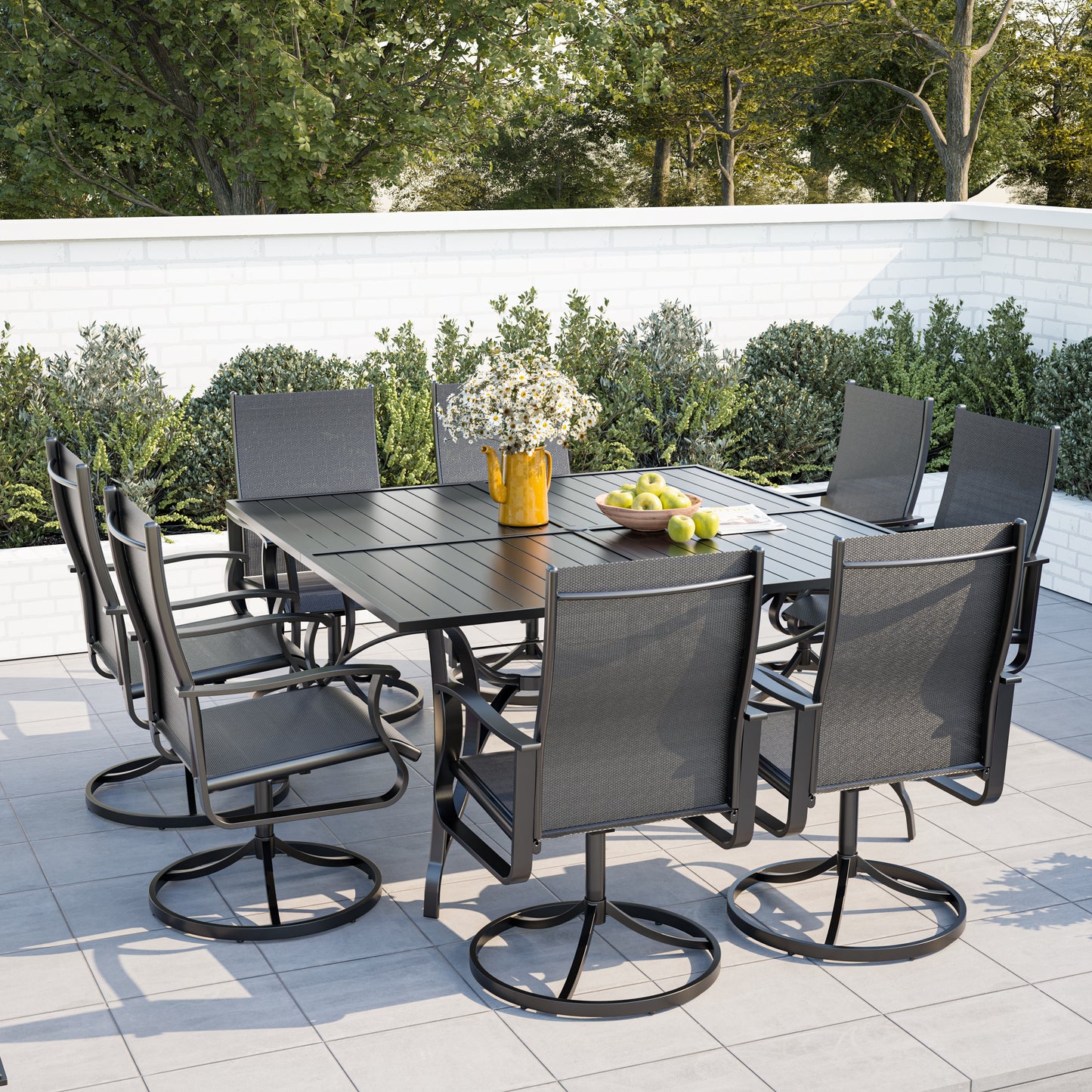 Amopatio Outdoor Patio Swivel Dining Chairs Set of 8, 360° Swivel Outdoor Chairs, All Weather Outdoor Swivel Chairs with Textilene Mesh and Rust-Proof Steel Frame, for Backyard, Garden & Porch, Black