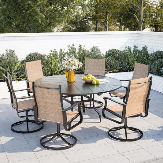 Amopatio Outdoor Patio Swivel Dining Chairs Set of 6, 360° Swivel Outdoor Chairs, All Weather Outdoor Swivel Chairs with Textilene Mesh and Rust-Proof Steel Frame, for Backyard, Garden & Porch,Brown